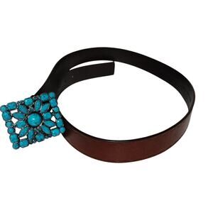 💎🌵Genium Leather Belt | Turquoise Stone Buckle | 45"